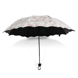 Umbrella UV Protection Women's Sun Umbrella Folding Umbrella Windproof Travel Umbrella with Hibiscus Flowers On Canopy