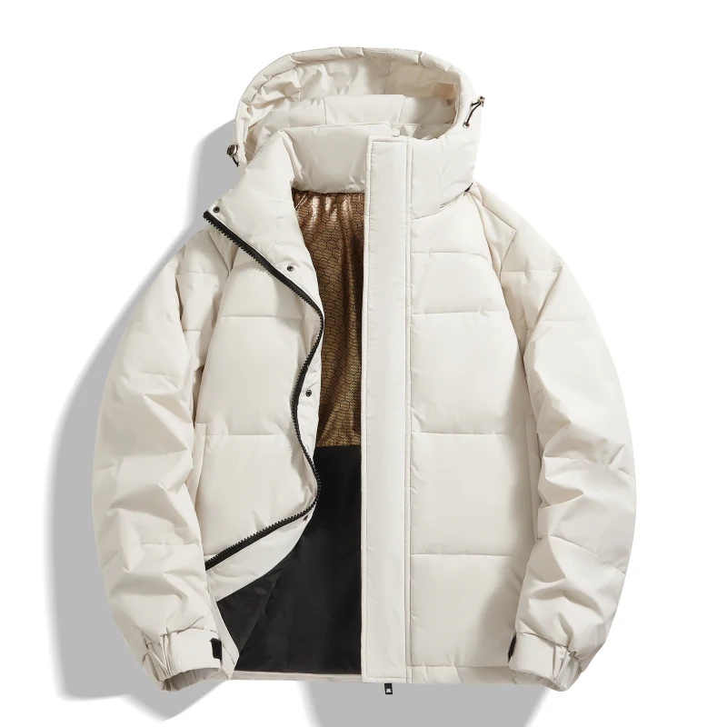 

Men Autumn Winter Graphene White Duck Down Jackets Warm Loose Cotton Padded Jackets Hooded Couple Cap Detachable Coats