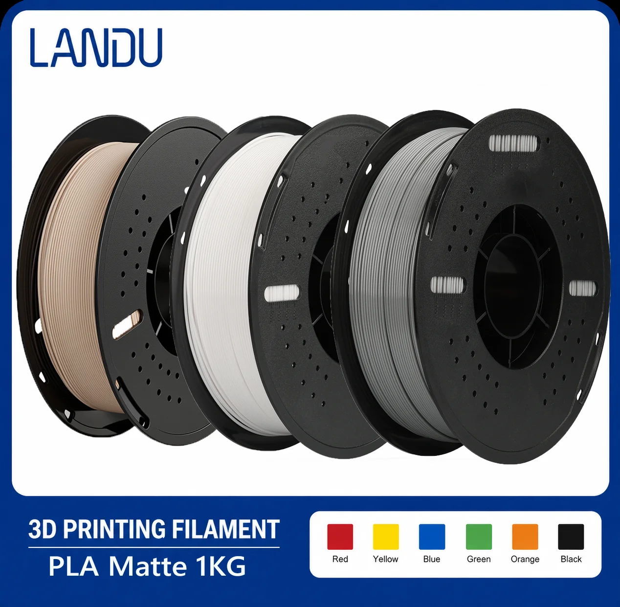 Пластиковая нить для 3D-принтера LANDU Matte PLA, 1 кг, 1,75 мм, без спутывания, вакуумная упаковка, подходит для большинства FDM 3D-принтеров.