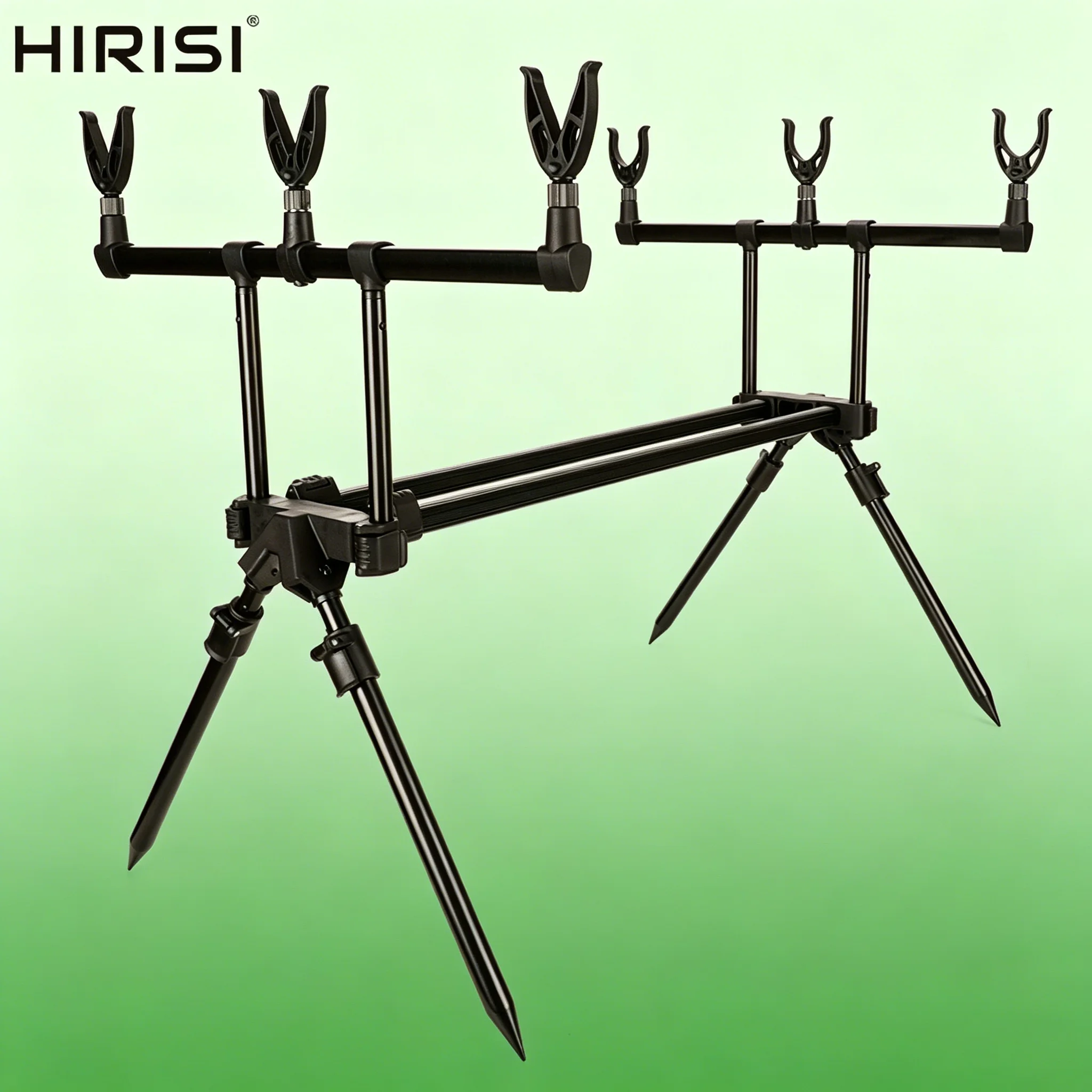 Hirisi Karpfenangel-Rod Pod für 3 Ruten, verstellbarer Aluminiumlegierungsständer mit 6 Rutenauflagen, Angelzubehör RP162-3
