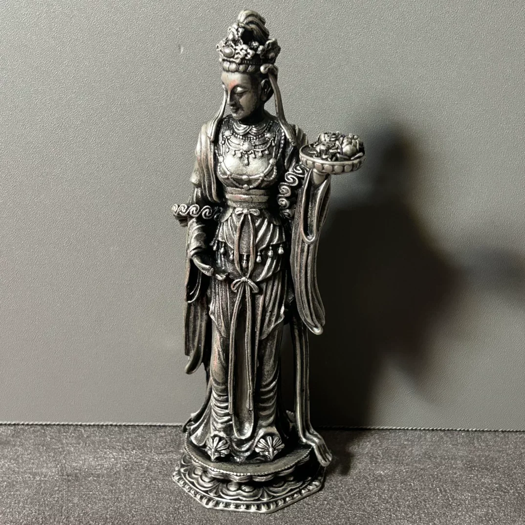 Antique Heavenly Maiden Bodhisattva Statue Tibetan Buddhism Sculpture Protector Altar Decor Meditation Shrine Ornament