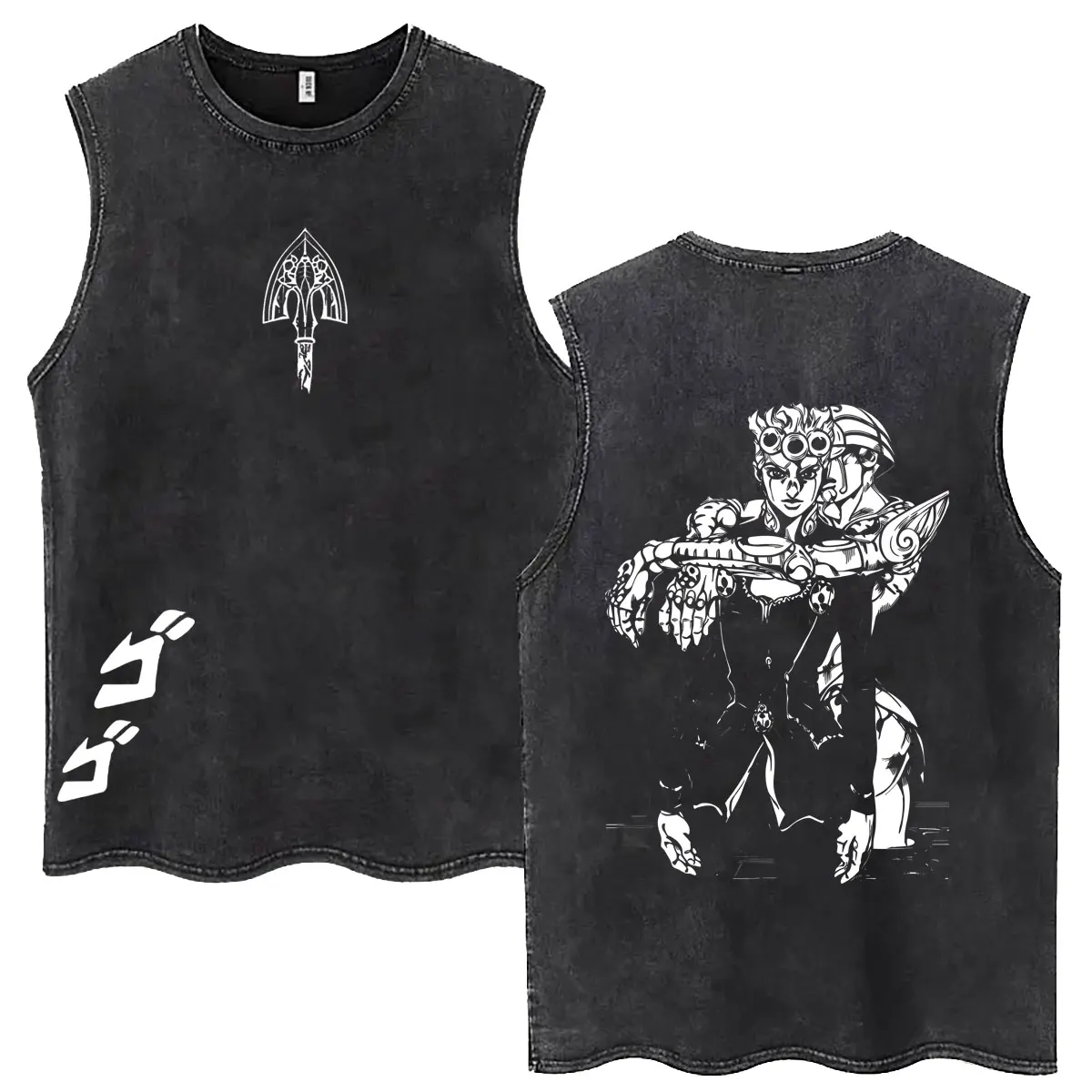 Anime Jojo Bizarre Adventure Giorno Giovanna Vintage Washed Sleeveless Vest T-shirt Summer Men Women Fashion Casual Tank Tops