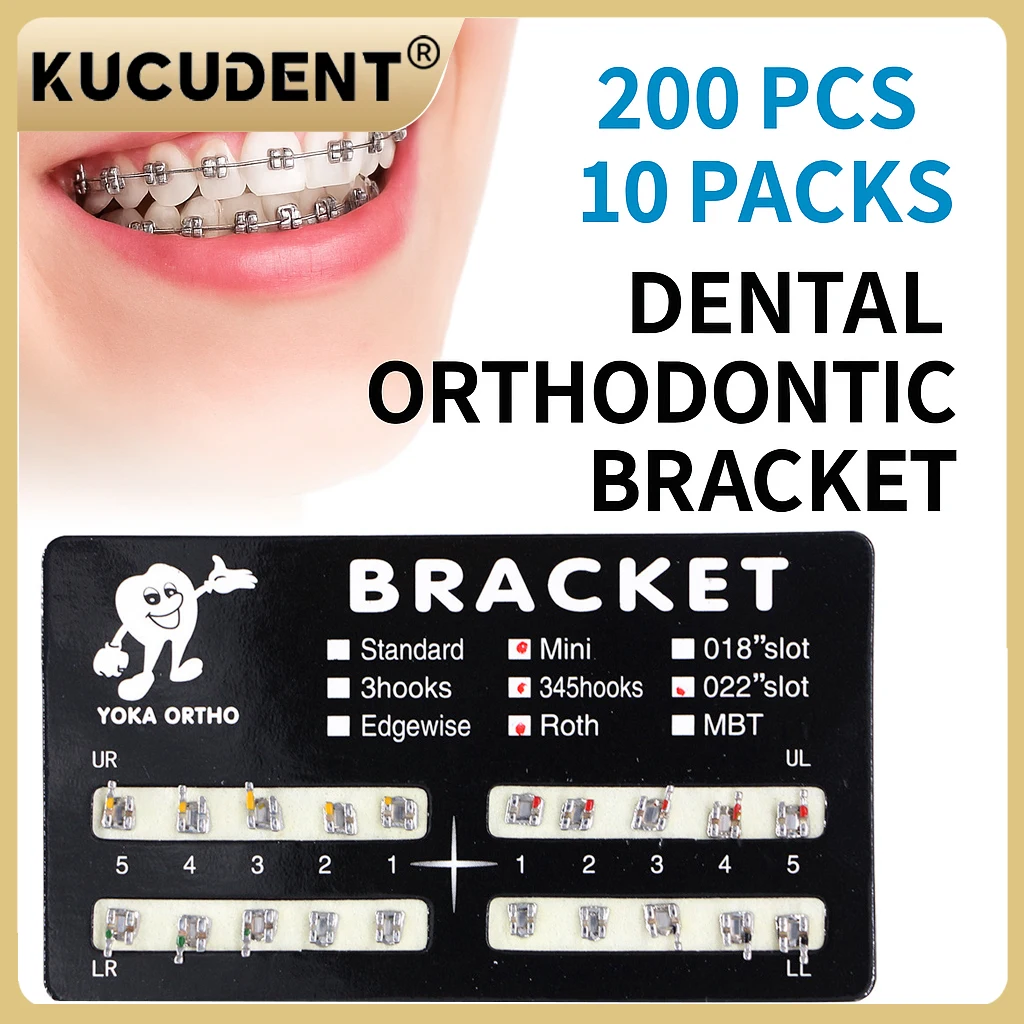 200 Pz/10 Confezioni Staffe Metalliche Ortodontiche Dentali Mini Roth MBT Edgewis 022 con 345 Ganci Bretelle Monoblocco per il Trattamento Dei Denti