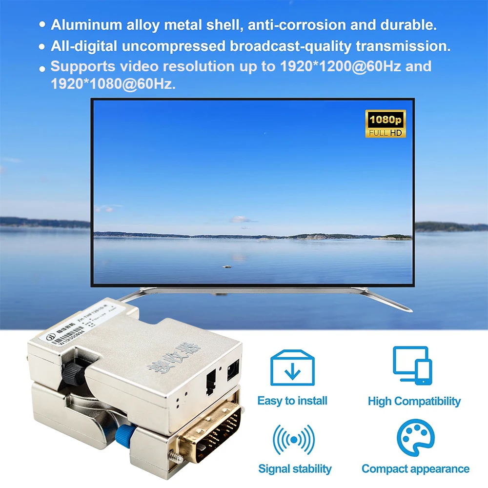 Mini DVI-D Fiber Extender 2K@60Hz 1920x1200 Video Optical Transceiver EDID SM/MM Support Up to 1500M Transmission 6