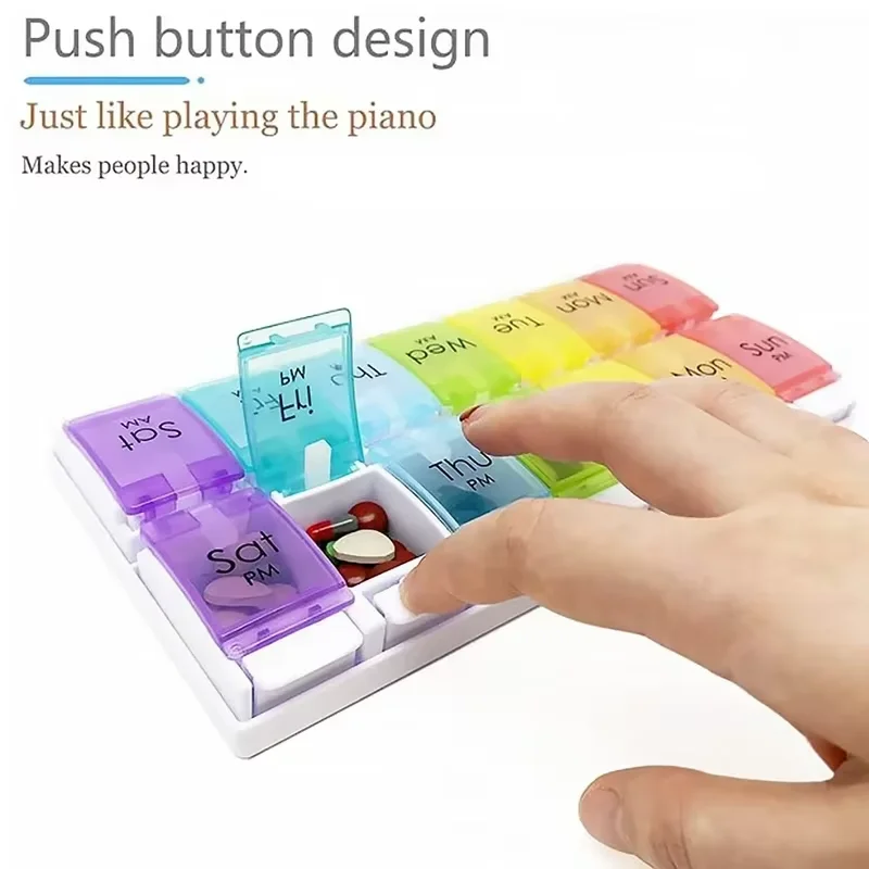 

7 Day Pill Organizer 14 Compartments 3 Times Daily Portable Travel Medicine Box for Vitamins Fish Oil Supplements