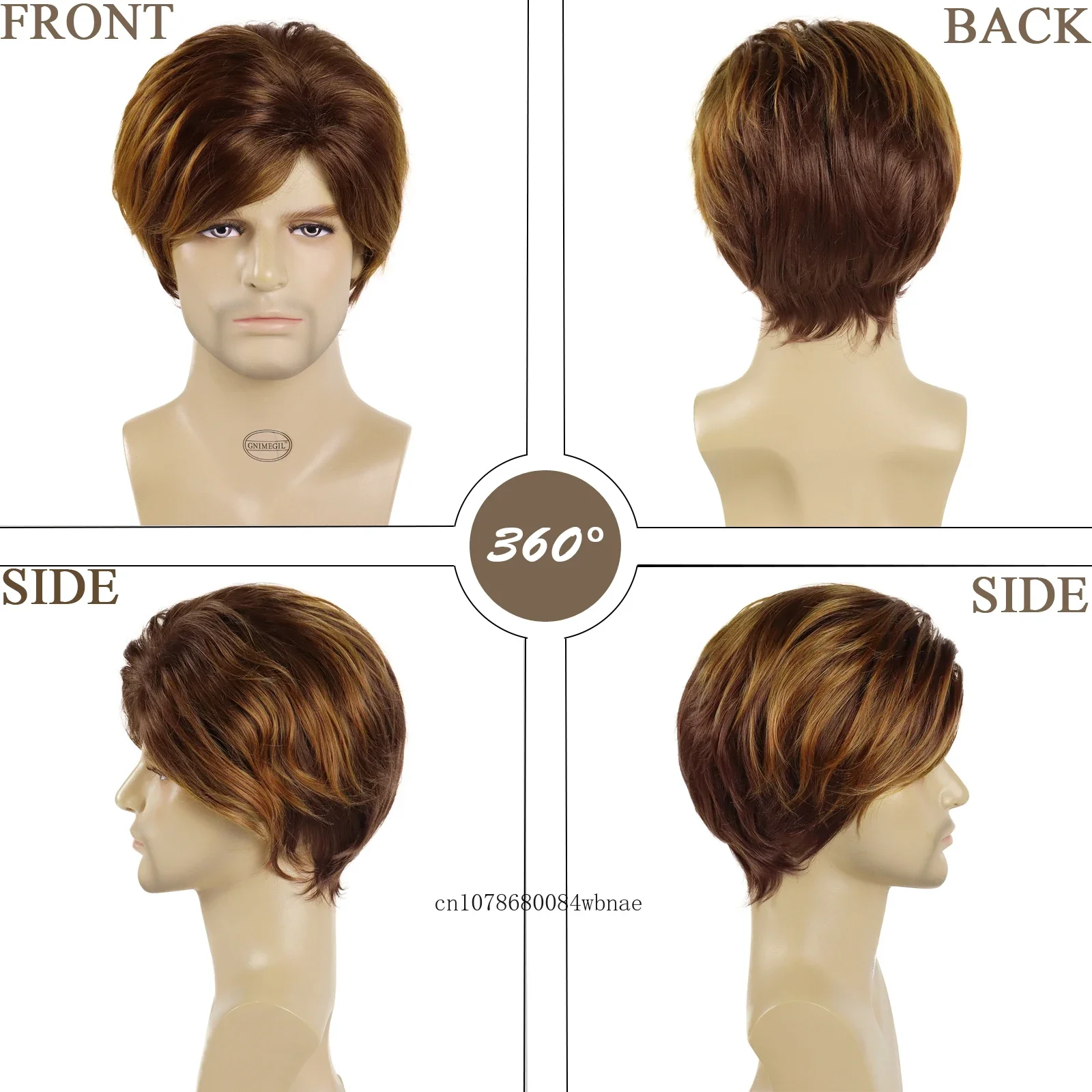 Men's Brown Wigs Natural Synthetic Hair Short Haircuts Wig with Bangs for Male Boys Daily Party Costume High Temperature Fiber