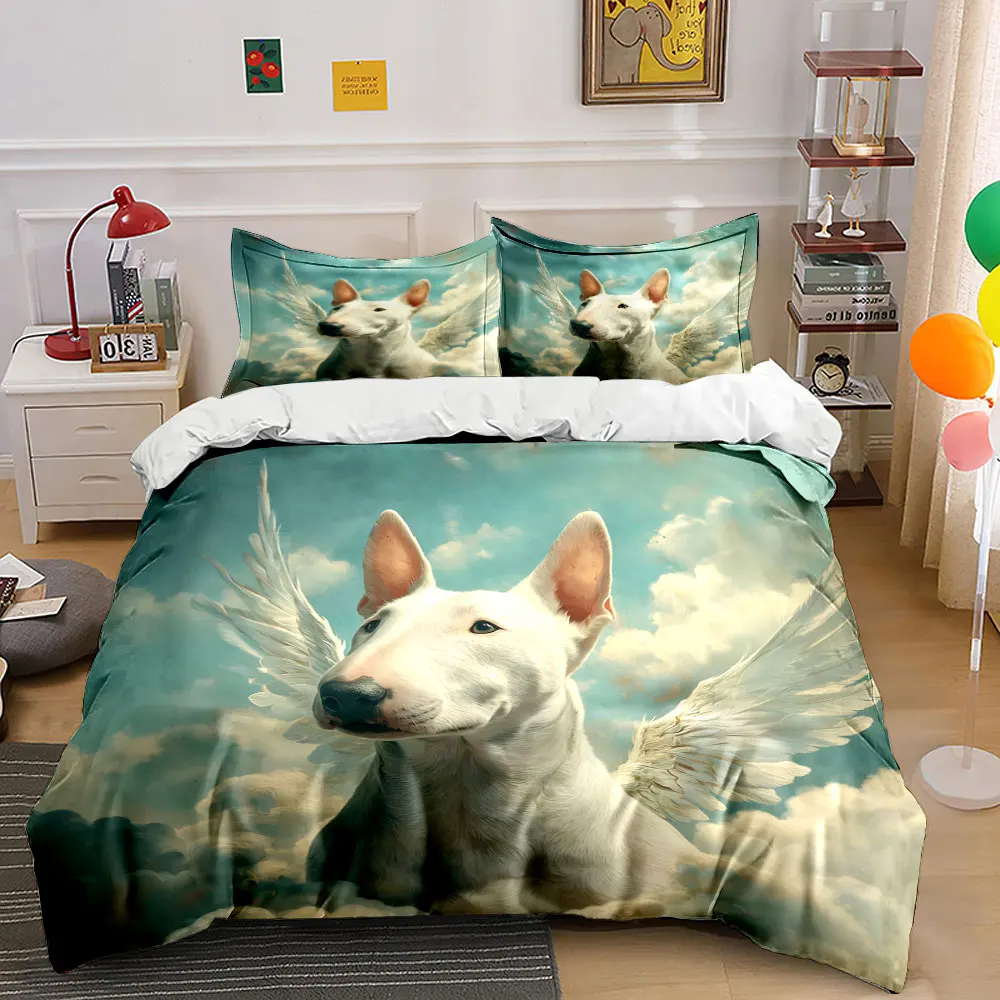 Angelic Dog Trio for Serenity Settings  kid's and adults' bedroom decor, Exquisite three-piece bedding set gift