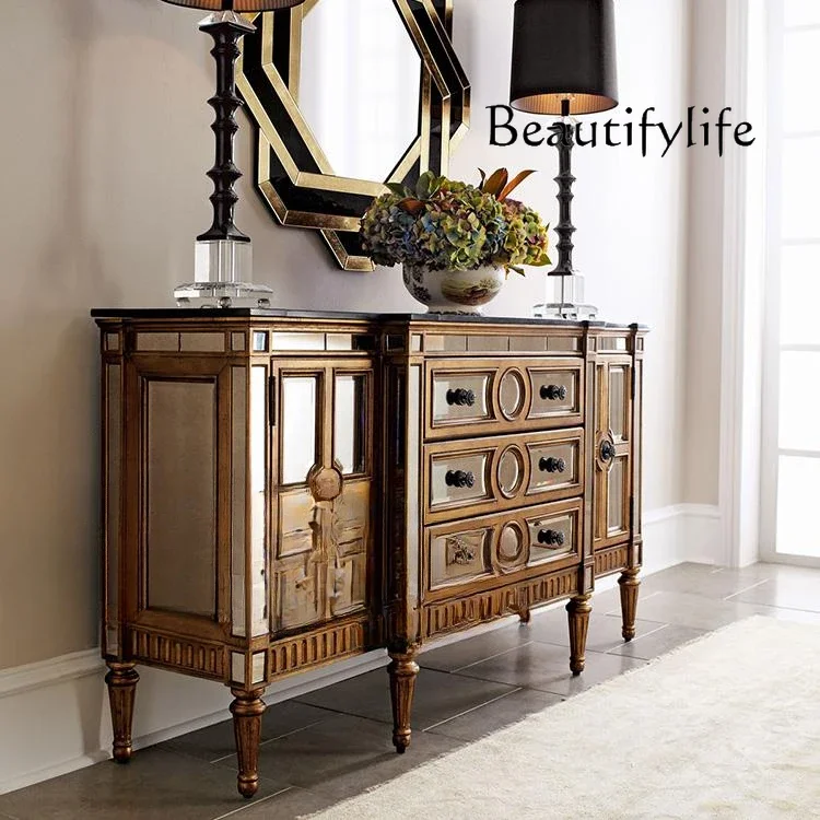 

Neoclassical dining side cabinet, entrance cabinet, storage retro and old mirror furniture cabinet designer