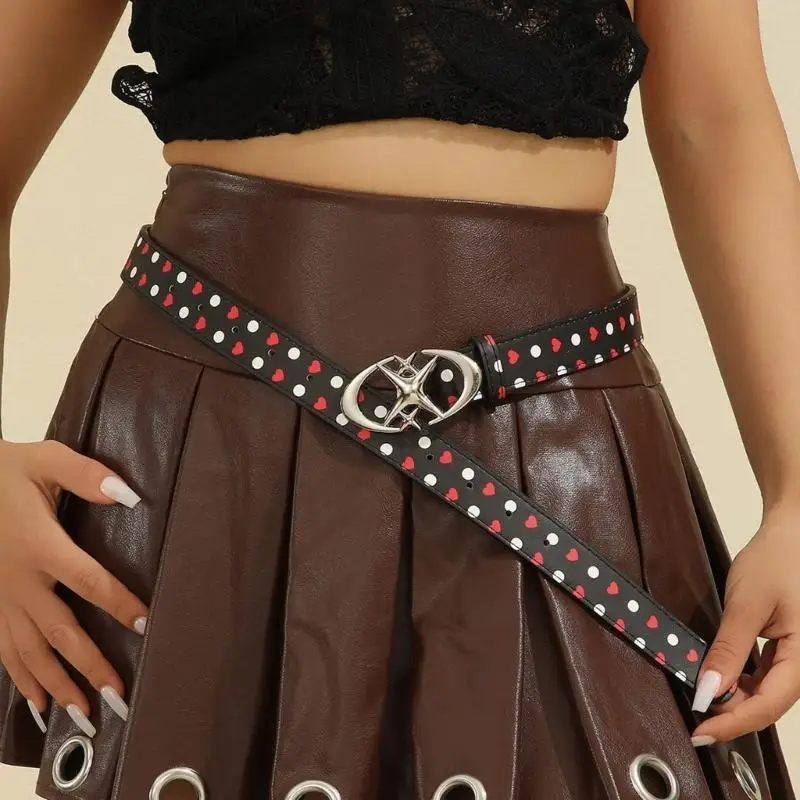 

652F Stylish Waist Chain Star Buckles Punk Lip Print Cowgirl Belt for Women Proms Club Party for Jeans Dresses