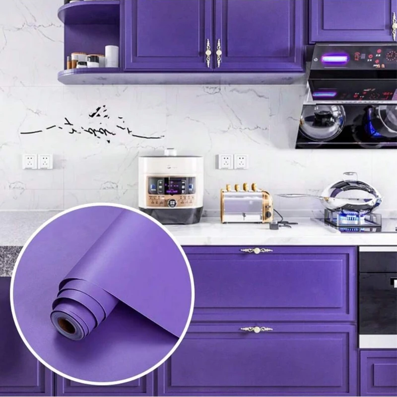 40cm Vinyl Solid Color Waterproof Wallpaper Room Purple Self-Adhesive Black White Wardrobe Kitchen Matte Furniture Wall Sticker