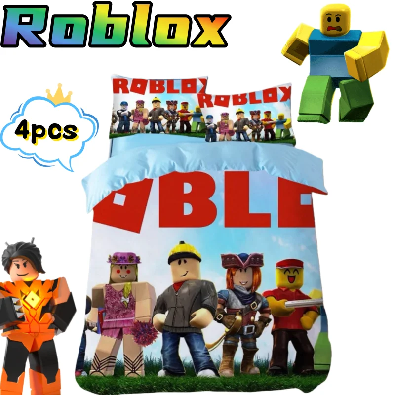 

Кровать Roblox, набор из четырех предметов, креативная крутая анимация, цифровая печать, дышащая простыня для спальни, пододеяльник, товары для дома