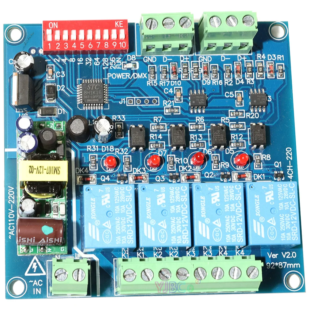 110V 220V AC High Voltage 3 CH 4 CH Channels DMX512 Decoder Relays LED RGB RGBW Controller XRL RJ45 Relay switch  For Lamp Light
