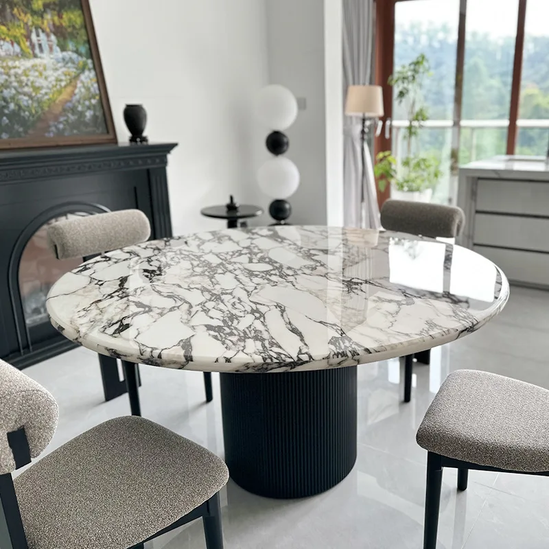 طاولة طعام رخامية بحزام الرياح الكريمي وطاولة طعام وطاولة طعام بلاطة صخرية متقدمة بيضاوية الشكل وشقة صغيرة لتناول الطعام المنزلية #2