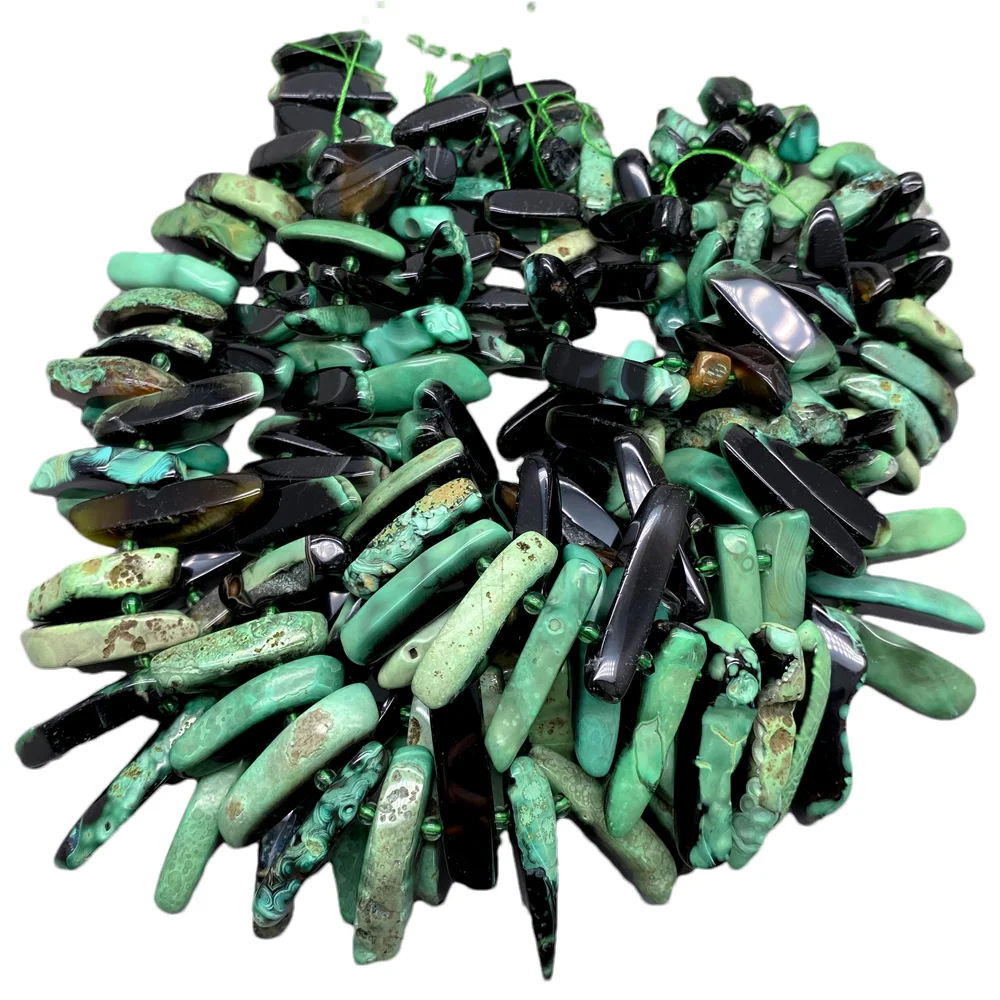 One Strand Top Drilled Green Agate Irregular Coated Agate Freeform Gems Agate