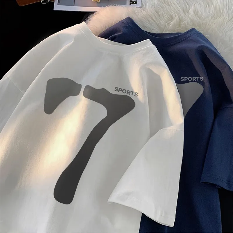 

Ретро-футболка из американского хлопка с коротким рукавом, летняя, свободного кроя, для пар, с рукавом до локтя, из чистого хлопка, молодежная, модная, повседневная одежда