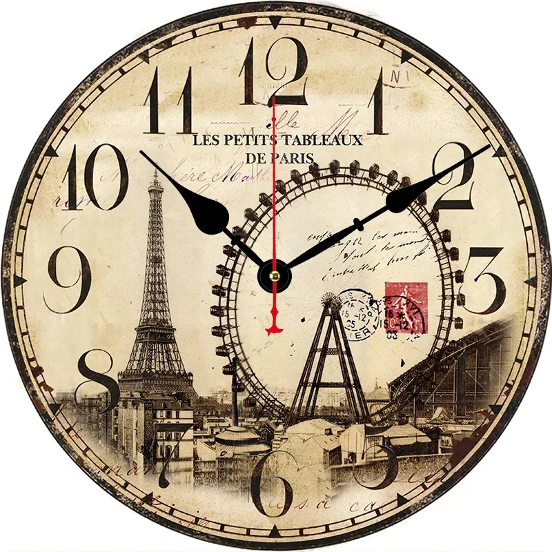 Eiffel Tower Vintage Ferris Wheel Wall Clock Living Room Bedroom Office Decoration Kitchen Clock Art Wall Watch Home Decor