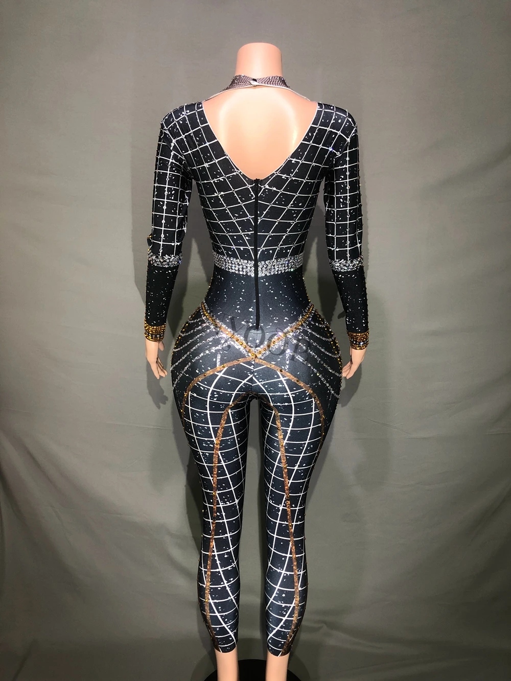 Sparkly Rhinestones Jumpsuit Women Long Sleeve Spandex Nightclub Prom Party Outfit Singer Dance Performance Costume Stage Wear