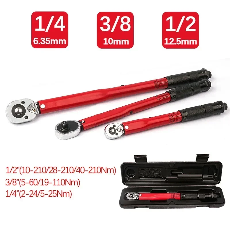 

1/4 3/8 1/2 Square Drive Torque Wrench Precise Car Bike Repair Hand Tools Spanner Two-way Ratchet Key 2-210N.m Automotive Tool