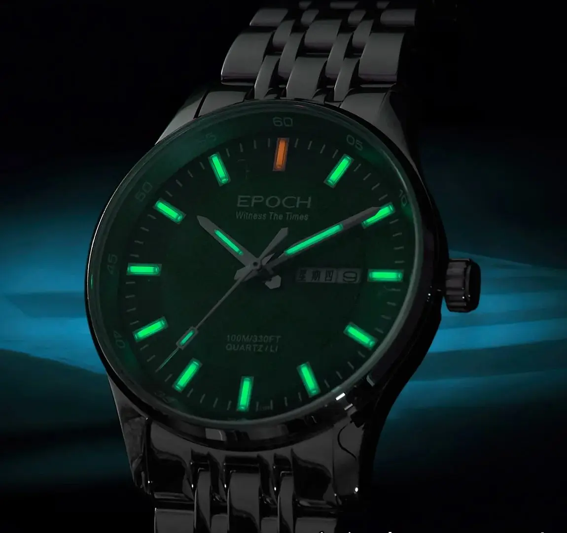 EPOCH hommes montre à Quartz lumineux 10 ans batterie au Lithium japon mouvement WR100M saphir Date jour montre militaire 38mm