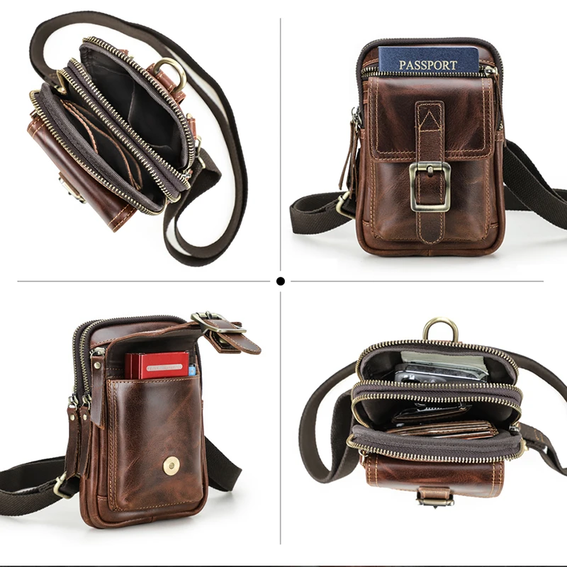 CONTACT\'S 100% Vegetable Cow Leather Men Crossbody Bag Vintage Shoulder Bag for Male Multifunctional Phone Bags Quality Bolsa