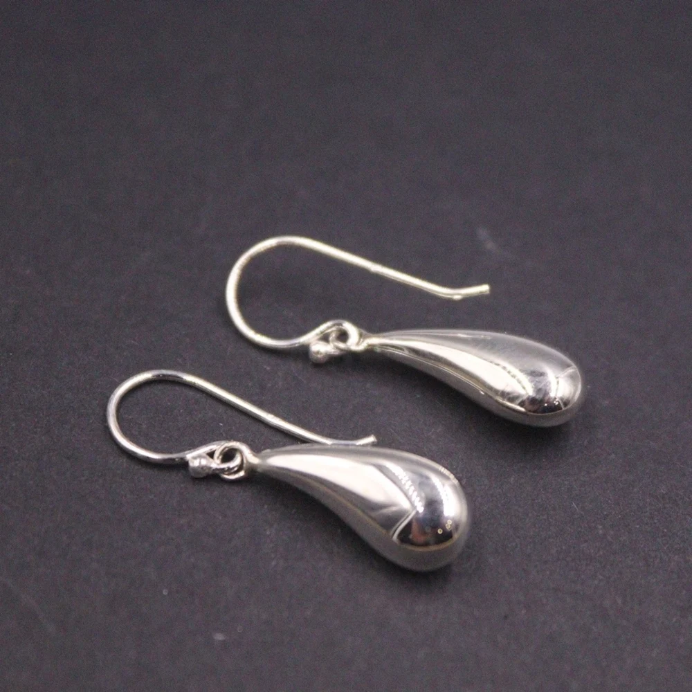 

Real Solid 925 Sterling Silver Dangle Men Women Lucky Glossy Irregular Water Drop Earrings