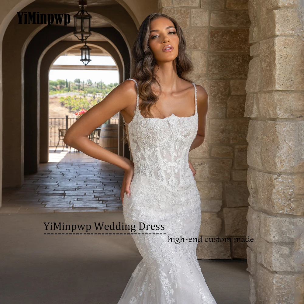 Vestidos De novia brillantes encantadores sin espalda 2026 mujer nupcial sirena tirantes espagueti apliques De tul bata De boda personalizada