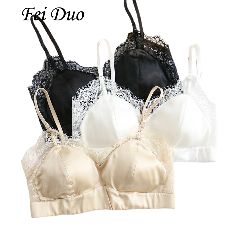 

Triangle Cup Bra Silk Breathable Solid Color Smooth French Summer Thin Lace Sexy