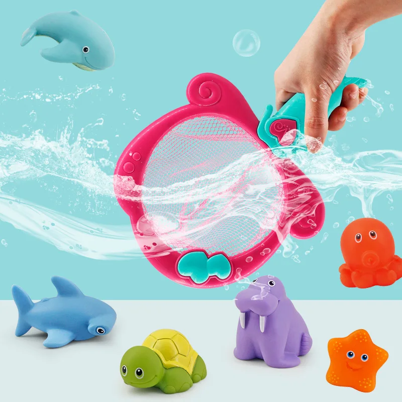 Children's Swimming Fishing Bath Toy Baby Bathroom Toys Mermaid Fishing Animal Temperature Color Changing Pond Glue Toys