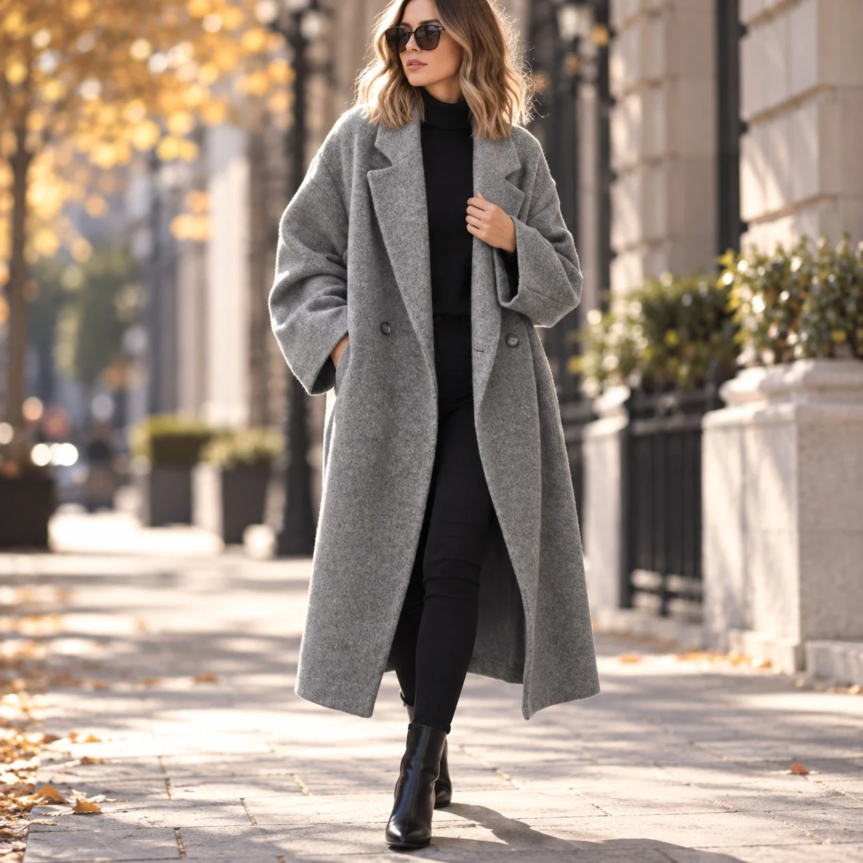 Loose Fit Patchwork Coat Commuter with Single Breasted Medium Weight Button Detail Regular Sleeve Notched Lapel Women Coat