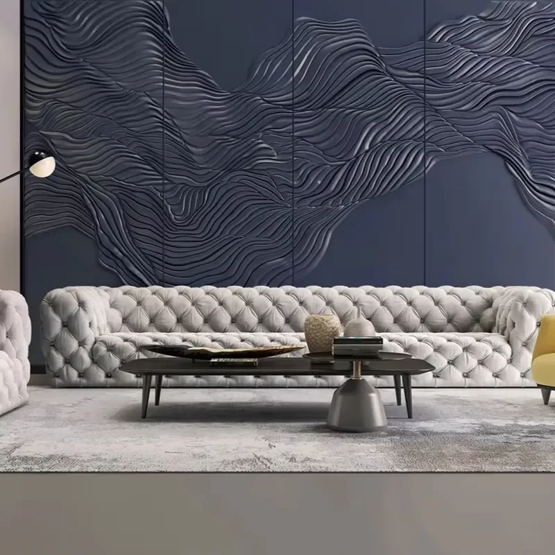 High-End Embossed Wave Leather Wall Panel Custom Artistic Effect Wall Panel Elegant Home Interiors Apartment Living