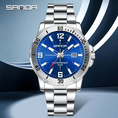 Imagen 2 del producto Moda SADNA 3265 reloj de cuarzo para hombres de negocios Esfera Grande calendario impermeable luz nocturna nuevo reloj de cuarzo para hombres