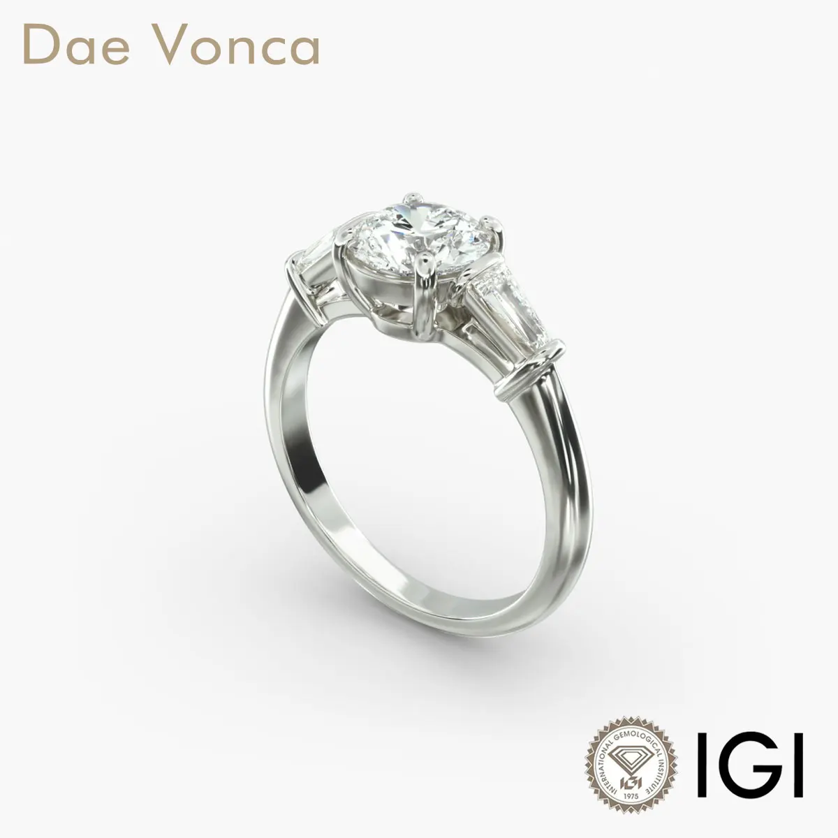 

PT950/14K/18K White Gold Three Stone Engagement Ring IGI Brilliant Round & Tapered Baguette Lab Grown Genuine Diamond Ring