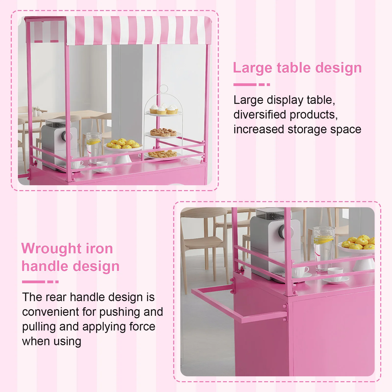 

Vending Stand Kiosk Display Trolley with Lockable Wheels Portable Mobile Food Cart with Canopy for Shopping Malls Events Streets