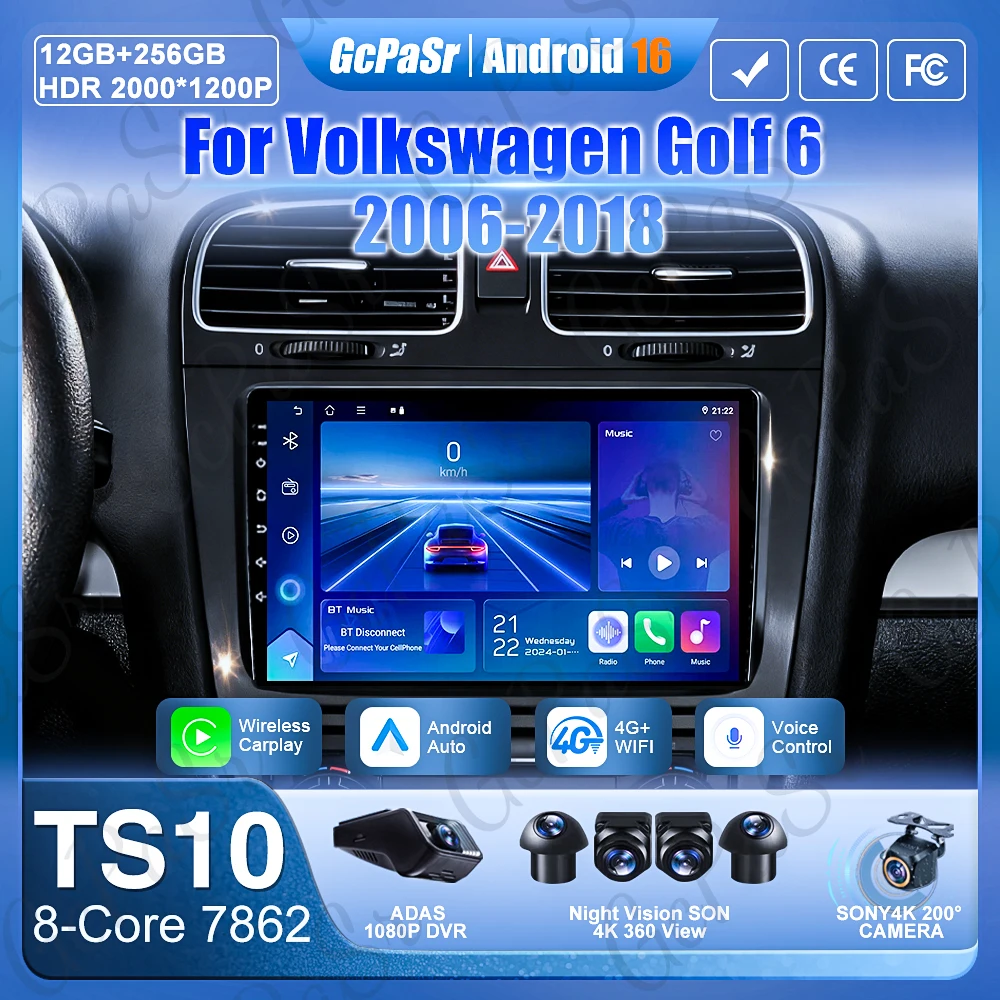 

Video For VW Volkswagen Golf 6 2008-2016 Android 16 Carplay GPS Navigation 5G Wifi DVD Car Radio Car Monitor DSP Display GPS 2k