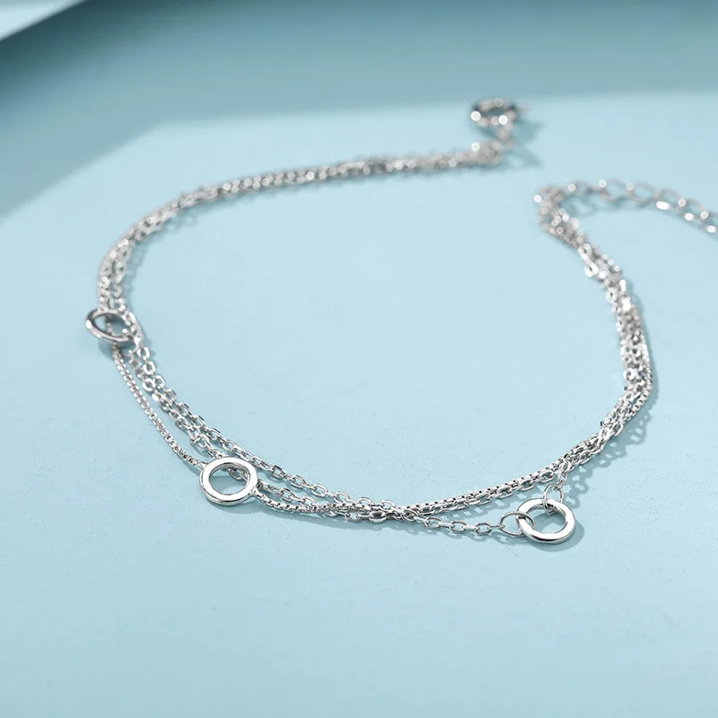 925 Sterling Silver Three-Layer Chain Circle Bracelet For Women Simple Exquisite Gift Wedding Accessories