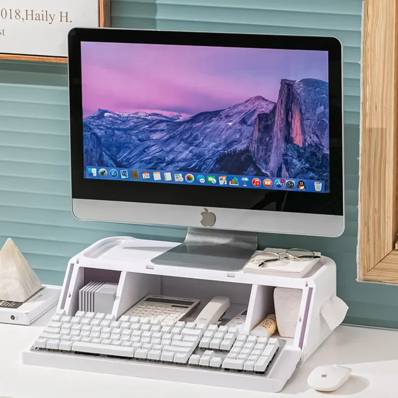 Stylish Computer Monitor Stand with Drawer Plastic Heighten Shelf Office Desktop Storage System Desktop Display Enhancer