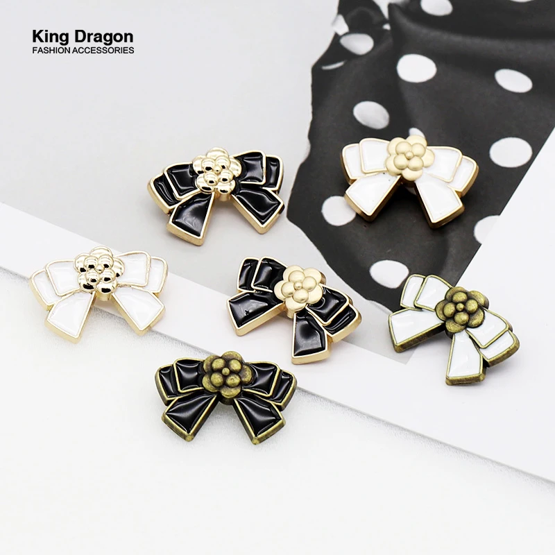 New Arrival 6PCS Rhinestone Decor Metal Gold Bow Buttons For Clothes Coat Cardigan Sweater Sew Needlework 15MM-25MM KD898