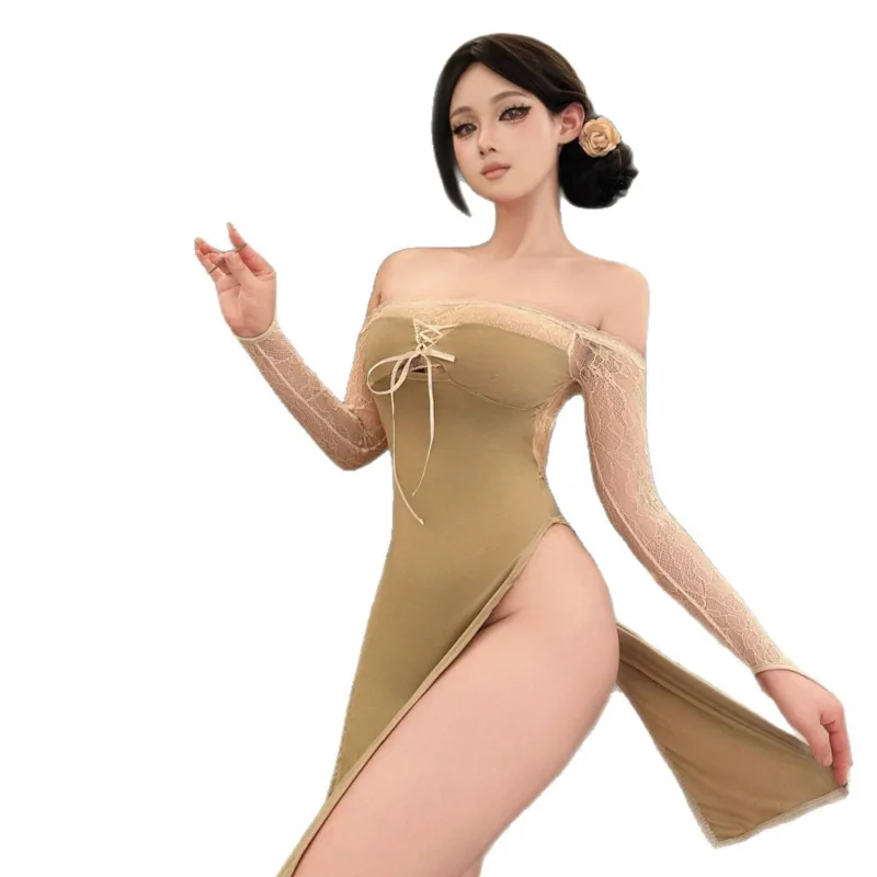 

Plus Size Pure Desire Seductive Wife Strapless Backless Dress Sexy Flirting Nightwear Uniform Off-the-shoulder Casual Dress 98LG