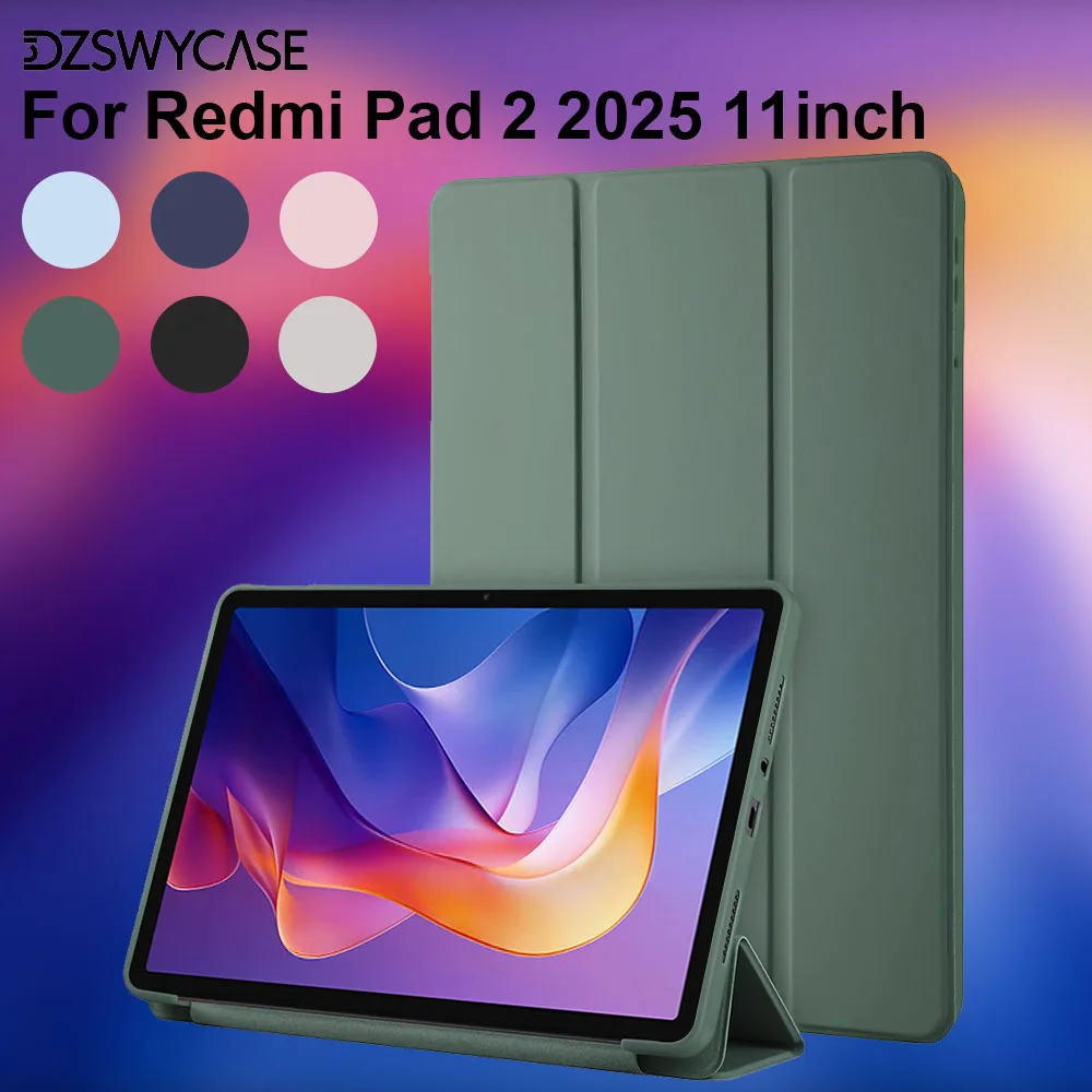

Силиконовый чехол для Xiaomi Redmi Pad 2 11 дюймов 2025, ультратонкий, с подставкой-триподом, из искусственной кожи, защитный, с функцией автоматического включения/выключения экрана