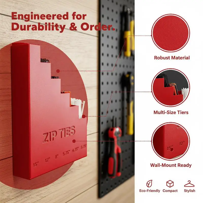 5 Tier Wall Mount Zip Tie Organizer Rack Multifunctional Cable Tie Holder for Garage Workshop Office Storage