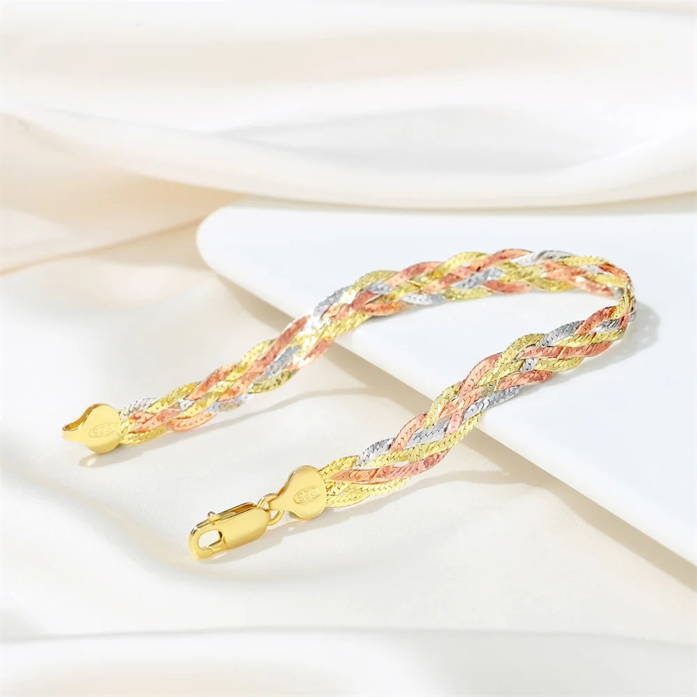 

Korean Handmade Bracelet, S925 Silver, Five-Plait Three-Color Niche Design Wide Surface Fashion Women's Jewelry