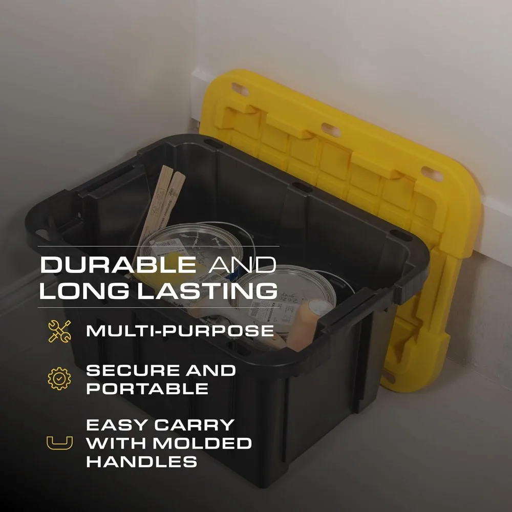 Robuster 12-Gallonen-Aufbewahrungsbehälter mit festem Deckel, Schwarz und Gelb, wetterbeständiges Design, 12,51 H x 16,3 B x 21,8 T