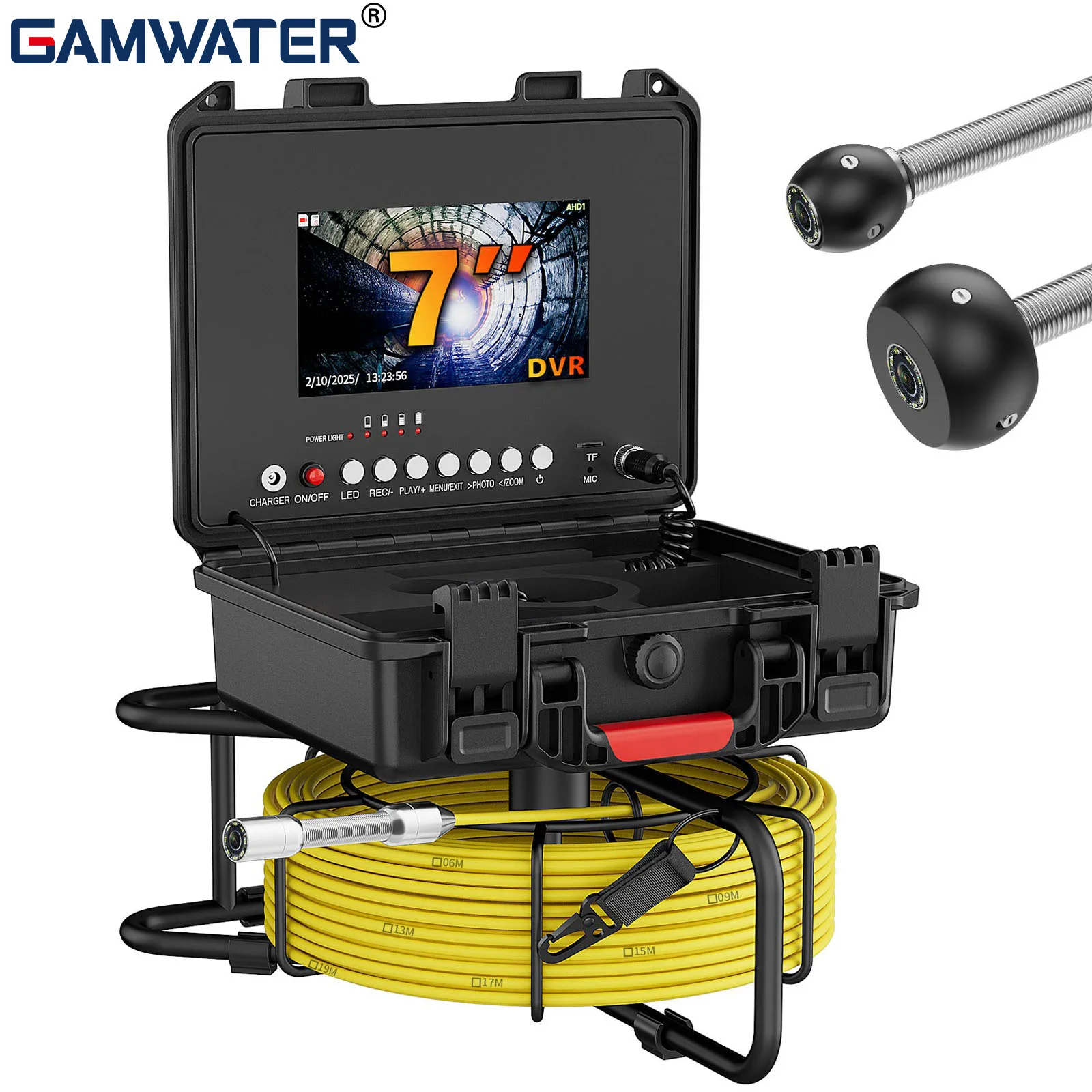 7 Inch Sewer Inspection Camera, 100ft Cable 17MM/23MM Drain Pipe Endoscope IP68 Waterproof Industrial Pipeline Camera 16GB DVR