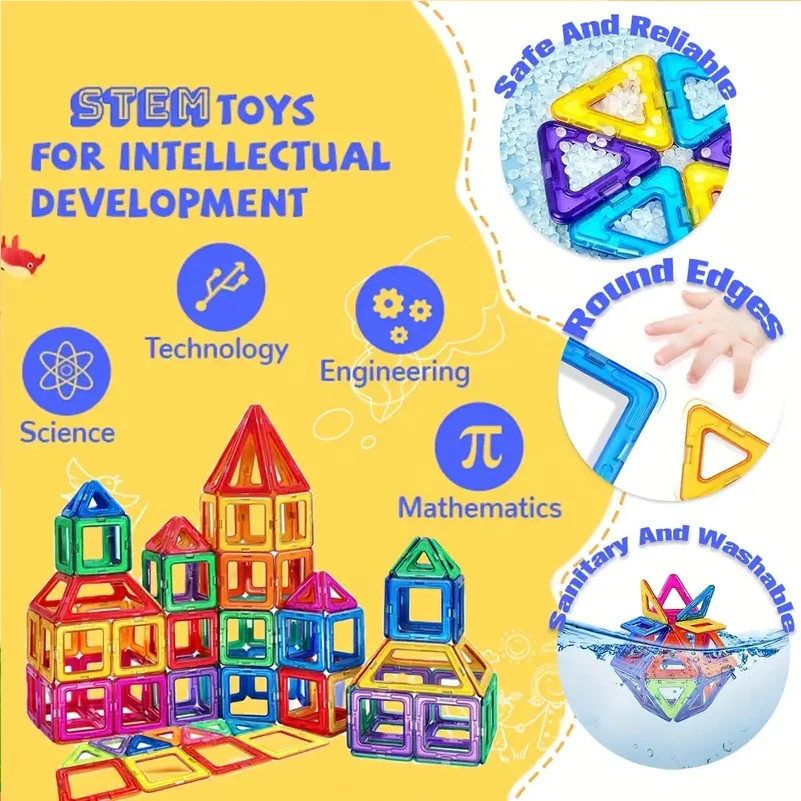 Blocos de Construção Magnéticos para Crianças, Brinquedos STEM, Modelos de Construção Educacionais, Presentes Infantis, 168-50Pcs