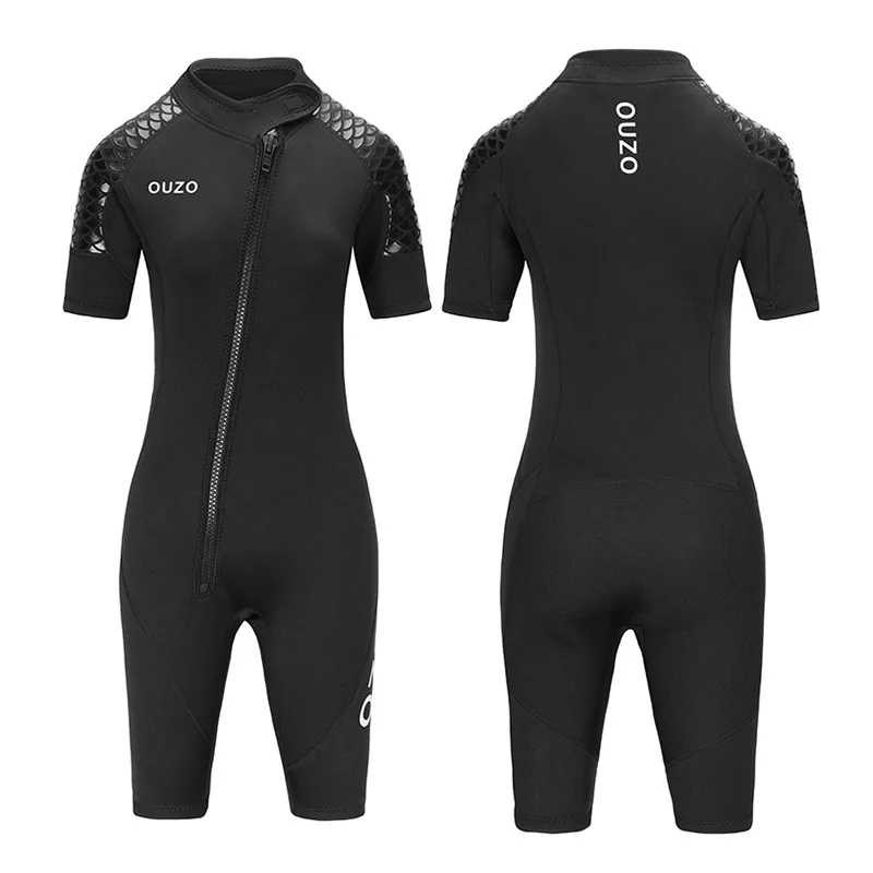 OUZO Surfing Diving Suit 3mm Women's Short Sleeve Shorts One-piece Wetsuit Thickened Warm Sea Sportswear