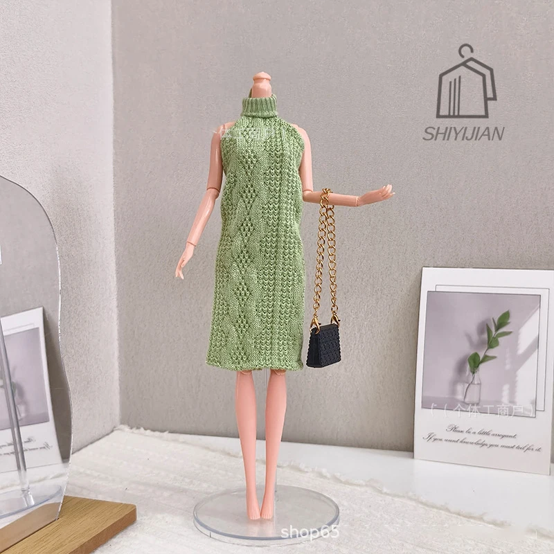 Vêtements de poupée de supermodèle FR 30cm, Simple, couleur unie, mode, col suspendu, robe tricotée pour poupée de princesse 1/6, bricolage