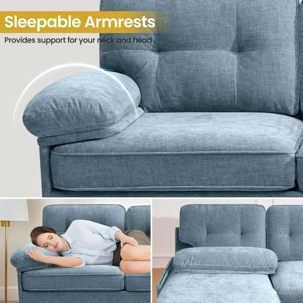 Sofá segmentado de 83 polegadas, sofá conversível em forma de L, medieval de 3 lugares, equipado com almofadas removíveis e laváveis