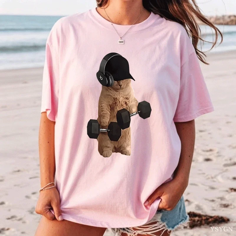 Funny Gym Cat Meme Printed Tshirt Sam Sulek Fitness Pump Cover Memes T-shirts Women Casual Funny T Shirt Summer Y2k Clothing