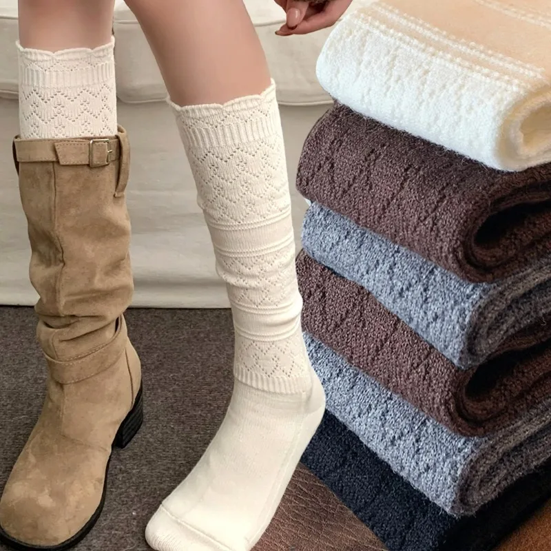 

Harajuku Hollow Knight Boot Socks для женщин, весенне-осенние вязаные длинные трубки, вязаные крючком, хлопковые ворсовые чулки, носки-ботинки для девочек