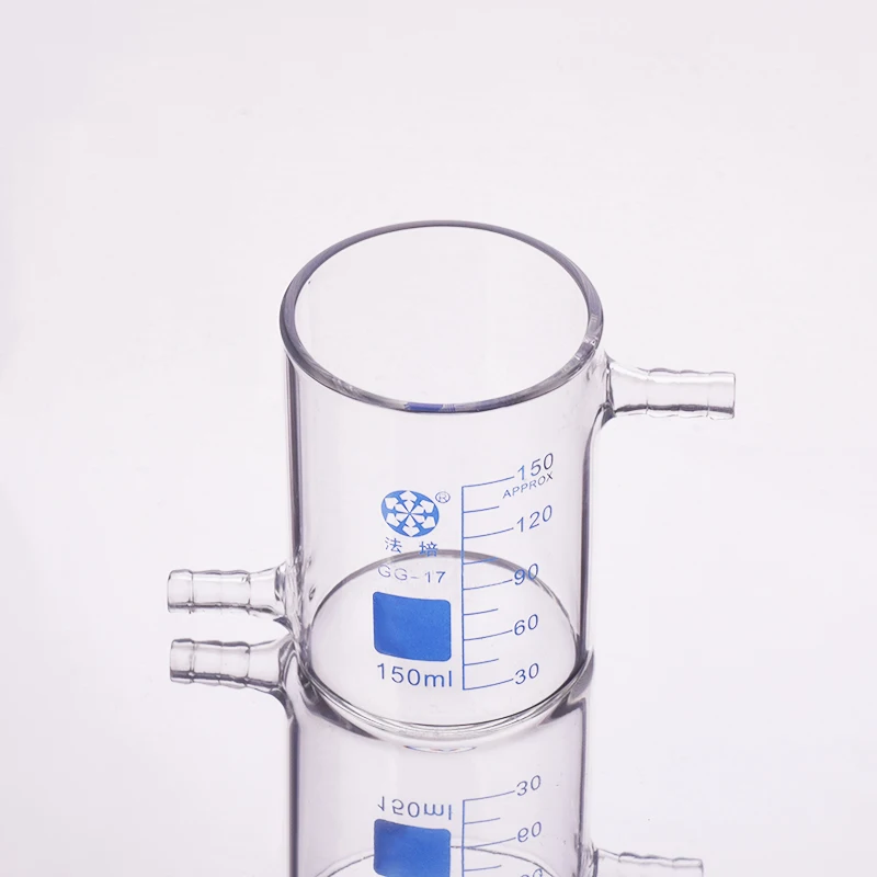 FAPE Beaker in low form with upper and bottom side tube, Without spout, Laboratory beaker with tubules, Borosilicate glass, WZSB
